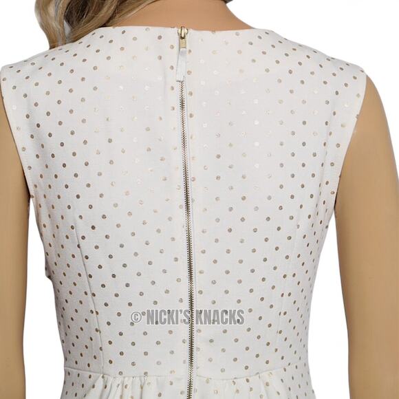 Maison Jules Ivory Gold Polka Dot Fit & Flare Dress Metallic Mini Zip Size S - Picture 8 of 11